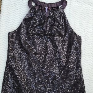 Tahari women's black sequin tank keyhole hope blouse